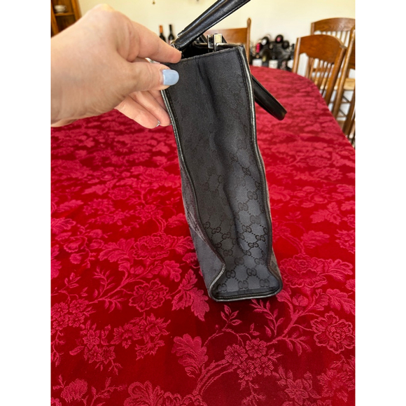 Gucci Black Monogram Canvas & Leather Jackie Tote Bag w/ Silver Piston Lock - Picture 9 of 14